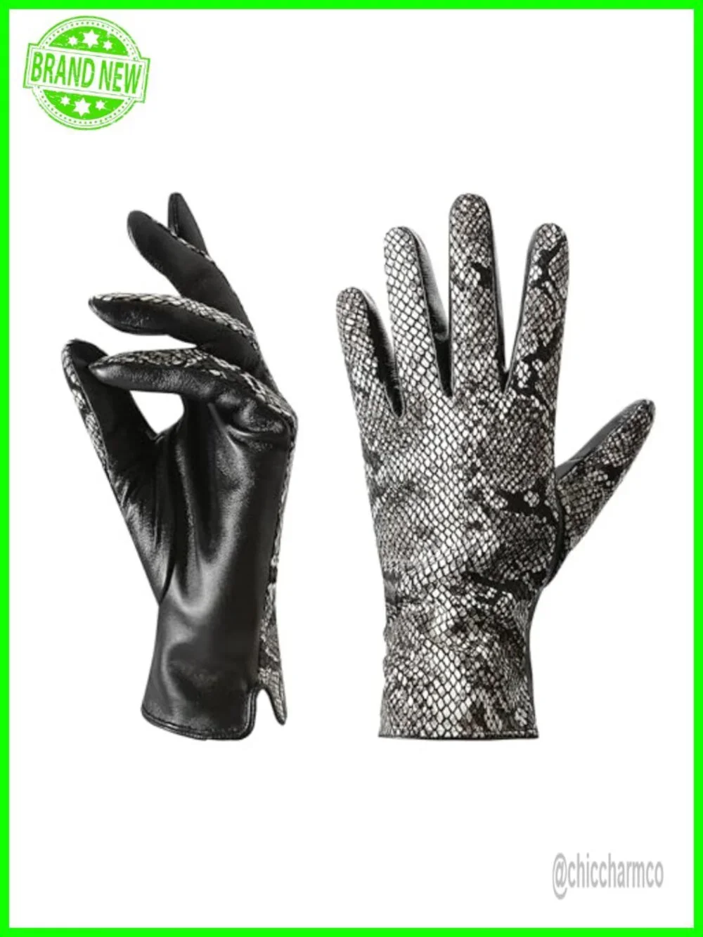 Genuine Lambskin Leather Snakeskin Gloves - Touchscreen Compatible Cashmere